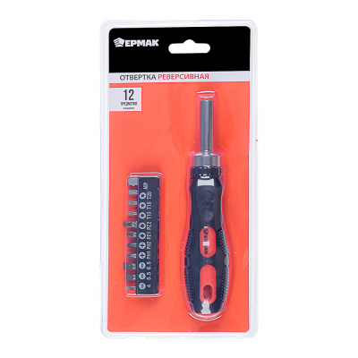 ЕРМАК Отвертка реверсив.,адаптер 1/4,биты:SL4,SL5.5,SL6.5,PH1,PH2,PZ1,PZ2,TORX10,TORX15,TORX20,сталь