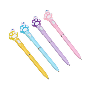 Ручка шариковая синяя, с внутренней подсветкой и фигуркой "Котик на лапке", 4 цвета