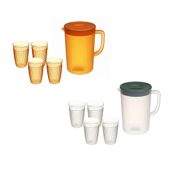 Набор кувшин для воды с крышкой 2л, 4 стакана, 2 цвета, пластик