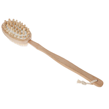 Щетка для тела двойная с натур. щетиной и массажером на цельной деревянной ручке, 42см, 1 цвет