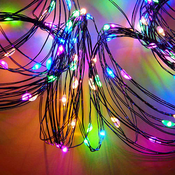 СНОУ БУМ Гирлянда эл. занавес нить росы 2х2м, 200 LED, 10 нитей, мульти, 8 режимов, 220В