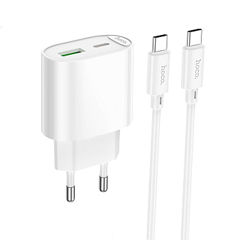 Комплект СЗУ hoco. модель C109A, PD20Вт+QC3.0, каб. C-C, белый