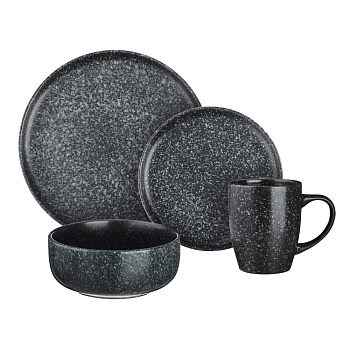 MILLIMI Набор стол.посуды 16пр(тар26см*4, тар20см*4, салатн14см*4, кружка340мл*4) керамика, черный