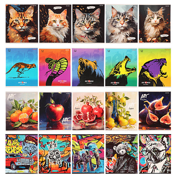 Тетрадь 48л., А5, в клетку, офсет, обл. мел.картон, скрепка, твин лак, микс