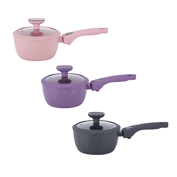 Ковш тм SATOSHI Ботаника 1,3л, d16см, с крышкой, антипригарное покр. мрамор, индукция, 3 цвета