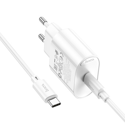 Сетевое зарядное устройство с кабелем hoco. модель C109A, USB-С 20Вт PD, каб C-C 1м, белый