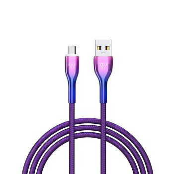 Кабель для зарядки USB(A)-microUSB BY Jam, 1м, быстр зарядка 3А, QC, PD 20Вт, тканевый, фиолетовый