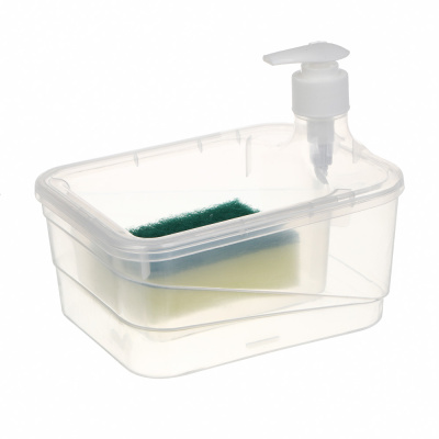 Дозатор для моющего средства, тм VETTA, отсек для губки, губка в компл., 500 мл, 17х13х14см, пластик