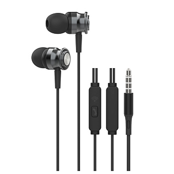 Наушники проводные внутриканальные с микрофоном BY Metall, jack 3.5мм, 120, чёрный