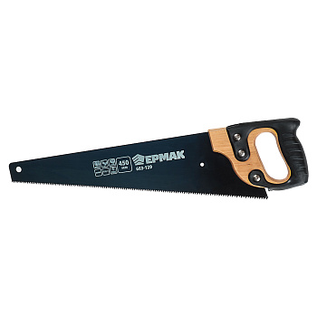 ЕРМАК Ножовка по дереву 450мм с деревянной обрезиненной ручкой, универсальный зуб, 4 мм