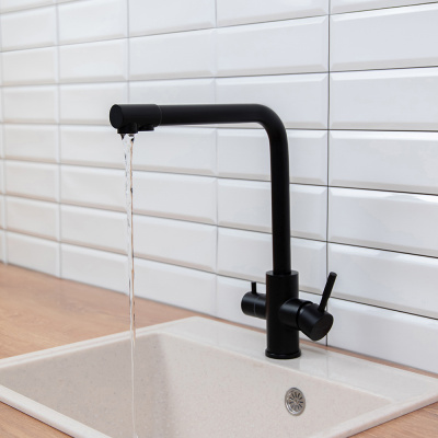 СоюзКран Смеситель для кухни с фильтром для пит. воды, картридж 35мм, нерж. сталь, черный SS01-G132