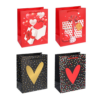 Пакет подарочный бумажный тм LADECOR M 18x23x10 см, "Сердце" арт 1, 4 дизайна