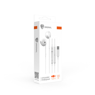 Наушники проводные вкладыши с микрофоном BY Space, TYPE-C, 120см, белый