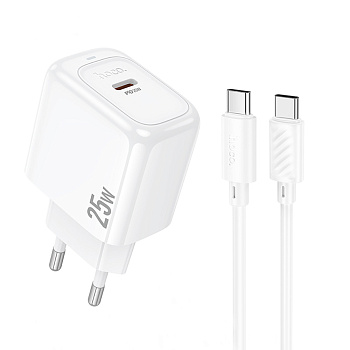 Комплект СЗУ hoco. модель CS53A, USB-C, PD25Вт, каб. C-C, белый